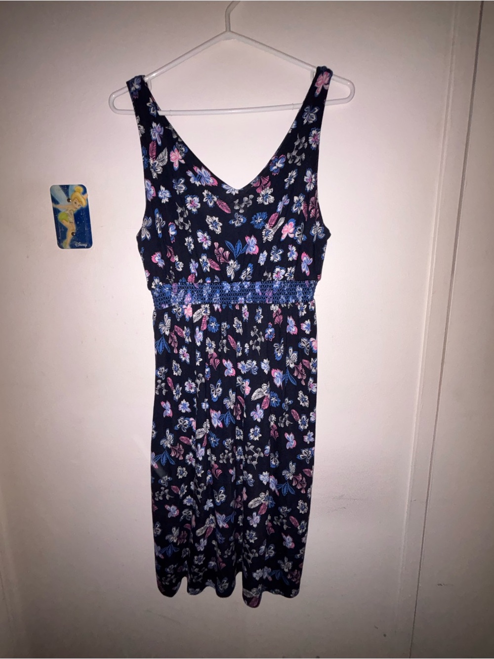 Joe Fresh Navy Blue Floral V-Neck Sleeveless Dress with Pink and Blue Flowers